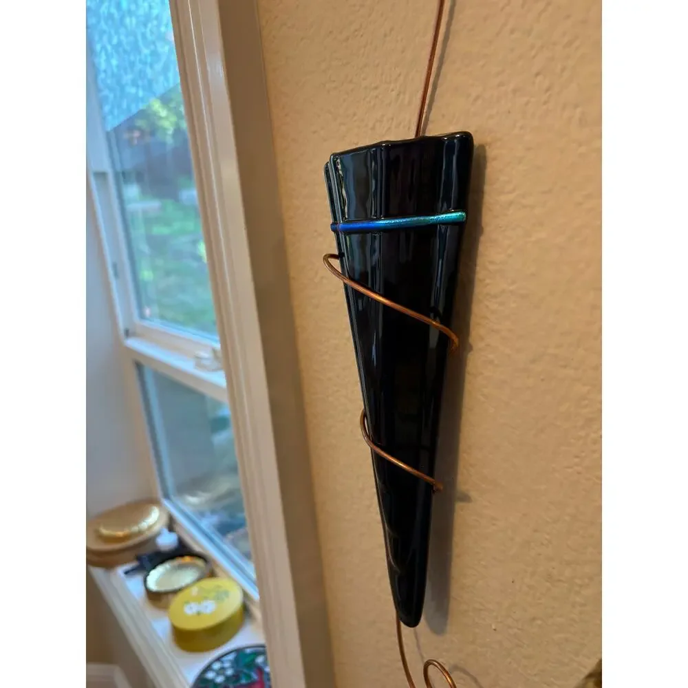 Cobalt Art Glass and Copper Wall Sconce Vase